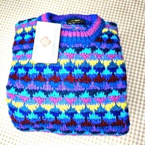 Vintage Lost Horizons Himalayan Wool Bold Geometric Rainbow Pattern Knit Sweater